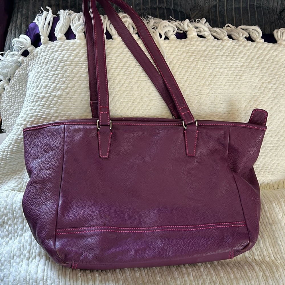 Hadaki purple tote with colorful lining.